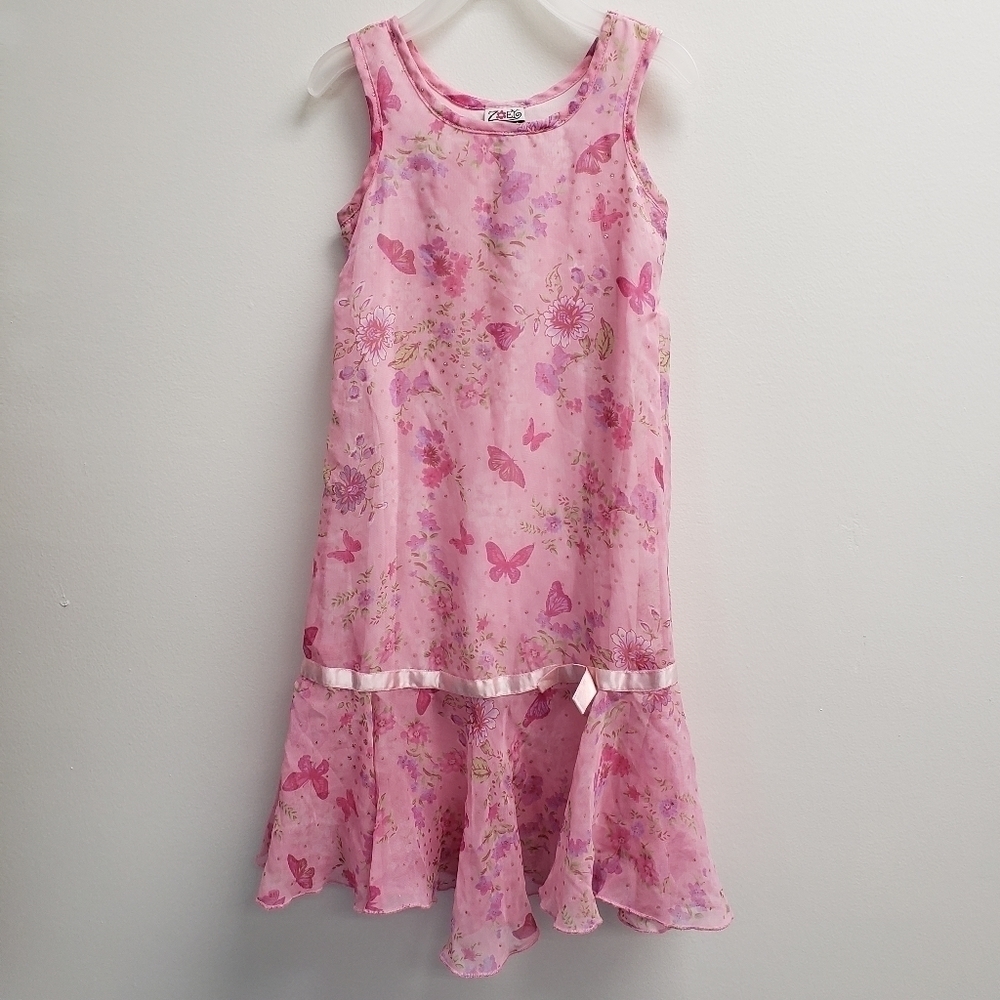 Zoey Girl Pink Butterflies Floral Girls Dress Size 5